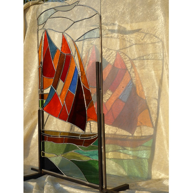 Vitrail Bateau orange et brun Vitrail Bateau orange et brun